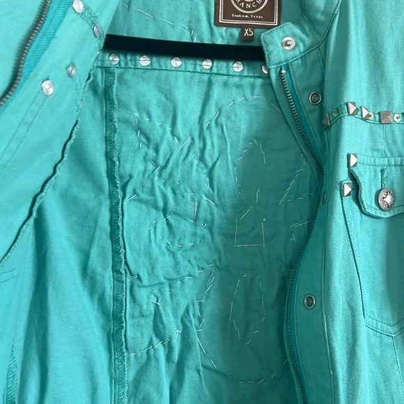 Double D Ranch Embroidered Studded Turquoise Jacket Blazer Western. Size XS - Picture 16 of 16
